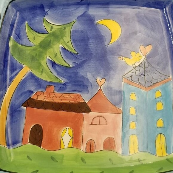 Vintage 1999 Marianne Vinich Ceramic Hand Painted Square Plate Love Bird Tray - Picture 3 of 5